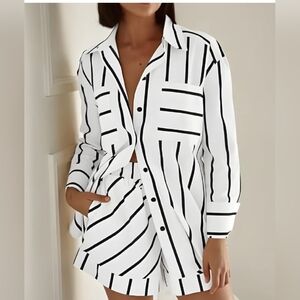 Luxe Black and White Striped Women Shorts Skorts